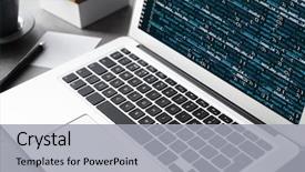  Presentation with code - Slide set enhanced with programming - laptop of programmer with script background and a light gray colored foreground