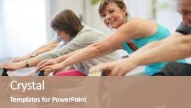  Presentation with senior fitness - PPT theme enhanced with programming - portrait of senior woman background and a coral colored foreground