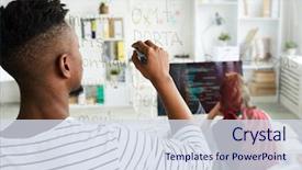  Presentation with new office - Slide deck featuring programming - rear view of modern african-american background and a sky blue colored foreground