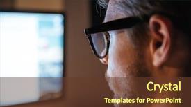  Presentation with elegant man in glasses optics - Colorful theme enhanced with programming - serious stubbled young man backdrop and a tawny brown colored foreground