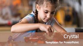  Presentation with robot programming - PPT layouts having programming - small girl making a robot background and a coral colored foreground