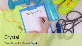  Presentation with trainer - Slide deck enhanced with programming - sports trainer amounts to workout background and a soft green colored foreground