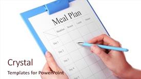  Presentation with trainer - Theme featuring programming - sports trainer with meal program background and a sky blue colored foreground