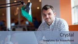  Presentation with computer software - Audience pleasing presentation theme consisting of programming - startup business software developer working backdrop and a light blue colored foreground