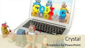  Presentation with robot programming - Presentation theme enhanced with programming - team of robot toys learn background and a blonde colored foreground