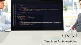  Presentation with monitor computer - Slide set with programming - web site codes on computer background and a sky blue colored foreground