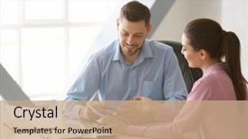  Presentation with managers - Audience pleasing slide deck consisting of programming - young managers discussing issues backdrop and a coral colored foreground