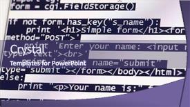  Presentation with developer - Cool new theme with programming code abstract screen backdrop and a violet colored foreground