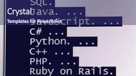  Presentation with java programming - Slide deck having programming code abstract screen background and a navy blue colored foreground