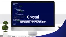  Presentation with monitor computer - Amazing slide deck having programming code on computer monitor backdrop and a navy blue colored foreground