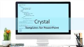  Presentation with monitor computer - Colorful PPT theme enhanced with programming code on computer monitor backdrop and a arctic colored foreground