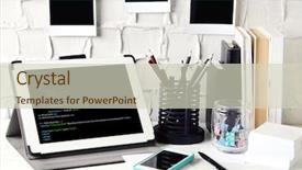  Presentation with programming - Beautiful PPT layouts featuring programming code on tablet computer backdrop and a soft green colored foreground