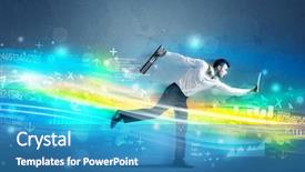  Presentation with high tech change - Beautiful slides featuring programming contest - business man running with device backdrop and a  colored foreground