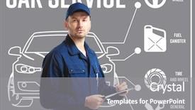  Presentation with car service - PPT theme enhanced with programming diagonastics - car service concept young man background and a  colored foreground