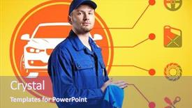  Presentation with car service - Presentation design featuring programming diagonastics - car service concept young man background and a  colored foreground