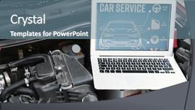  Presentation with automobile diagnostic - Colorful PPT theme enhanced with programming diagonastics - laptop in open hood backdrop and a seafoam green colored foreground