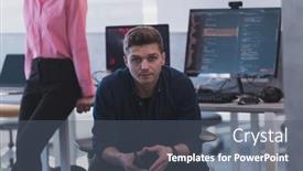  Presentation with programming - Presentation theme consisting of programming-man-working-on-computer background and a ocean colored foreground