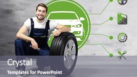  Presentation with car service - Colorful presentation design enhanced with programming diagonastics - car service concept young man backdrop and a gray colored foreground