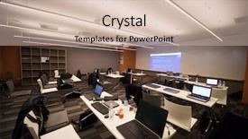  Presentation with projector - Presentation having programs colleges - empty it classroom with program background and a soft green colored foreground