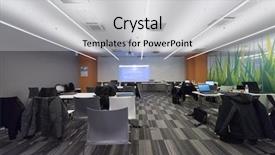  Presentation with projector - Audience pleasing slides consisting of programs colleges - empty it classroom with program backdrop and a light gray colored foreground