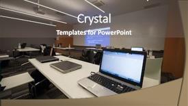  Presentation with projector - Audience pleasing presentation theme consisting of programs colleges - empty it classroom with program backdrop and a gray colored foreground