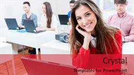  Presentation with self esteem for a college student - Amazing slide deck having programs colleges - student woman working on laptop backdrop and a red colored foreground