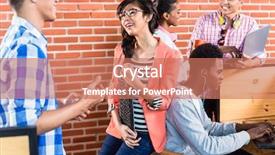  Presentation with coworking - Beautiful slide set featuring programs colleges - teamwork in start-up coworking space backdrop and a coral colored foreground