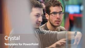  Presentation with technology students - PPT theme enhanced with programs colleges - young computer technology students background and a coral colored foreground