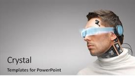  Presentation with futuristic glasses - Colorful presentation theme enhanced with progress - man with futuristic glasses backdrop and a light gray colored foreground