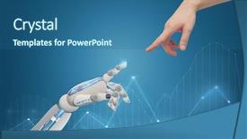  Presentation with human robot hands - Presentation theme having progress concept - human and robot background and a ocean colored foreground