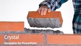  Presentation with trophy award hand holding - Amazing slide set having progressive discipline - constructor hand holding a brick backdrop and a  colored foreground