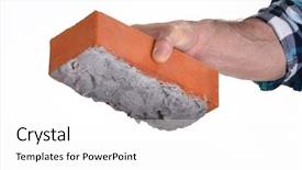  Presentation with discipline - PPT theme enhanced with progressive discipline - constructor worker holding a cement background and a white colored foreground