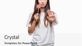  Presentation with candy cane - Cool new presentation theme with prohibited - young asian woman eating lollipop backdrop and a white colored foreground