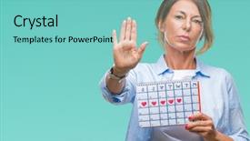  Presentation with middle schools - Presentation design with prohibition - middle age senior hispanic woman background and a seafoam green colored foreground