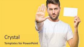  Presentation with blank backgroud - Cool new presentation with prohibition - young handsome man holding blank backdrop and a yellow colored foreground