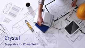  Presentation with architect - PPT theme enhanced with project - architect working with blueprints background and a sky blue colored foreground