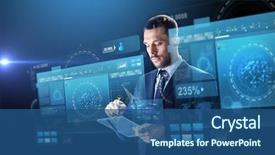  Presentation with virtual technology - PPT layouts enhanced with project - business people and future technology background and a ocean colored foreground