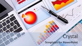  Presentation with project - Colorful theme enhanced with project - financial paper charts and graphs backdrop and a light blue colored foreground