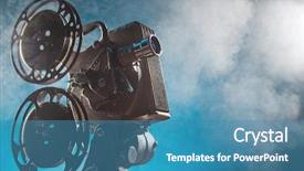  Presentation with projector - Colorful slide deck enhanced with old style movie projector still backdrop and a teal colored foreground