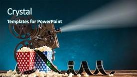  Presentation with projector - Presentation theme featuring old style movie projector still background and a navy blue colored foreground