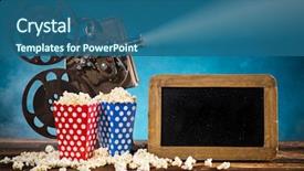  Presentation with projector - Presentation consisting of old style movie projector still background and a ocean colored foreground