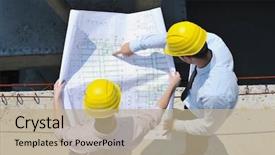  Presentation with architects - PPT theme enhanced with project - team of architects people background and a coral colored foreground