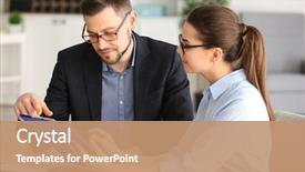  Presentation with managers - Presentation theme featuring project - young managers discussing issues background and a coral colored foreground