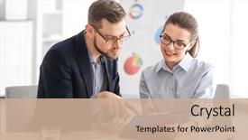  Presentation with managers - Cool new slide set with project - young managers discussing issues backdrop and a coral colored foreground