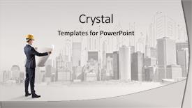  Presentation with architect - Cool new presentation design with project - young supervisor architect standing backdrop and a light gray colored foreground