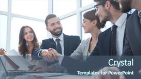  Presentation with negotiating - Presentation theme featuring project accounting - handshake business people sitting background and a ocean colored foreground