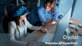  Presentation with computers - PPT theme having project and working overtime background and a ocean colored foreground