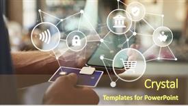  Presentation with using digital tablet - PPT theme consisting of project app shopping - conceptual shot of man using background and a tawny brown colored foreground