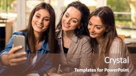  Presentation with pause - PPT theme enhanced with project app shopping - groups of female firends making background and a  colored foreground