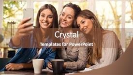  Presentation with pause - Beautiful PPT theme featuring project app shopping - groups of female firends making backdrop and a  colored foreground